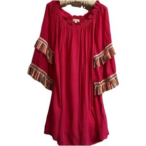 Velzera Women's 2XL Dress Hot Pink Multicolor Fringe Cotton 3/4 Sleeves